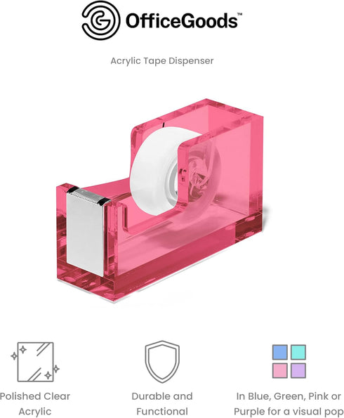 OfficeGoods Modern Acrylic Tape Dispenser - Non-Slip Rubber Holder Bottom- Appealing Design, Perfect for Home, School or Office Desk - Holds Small...