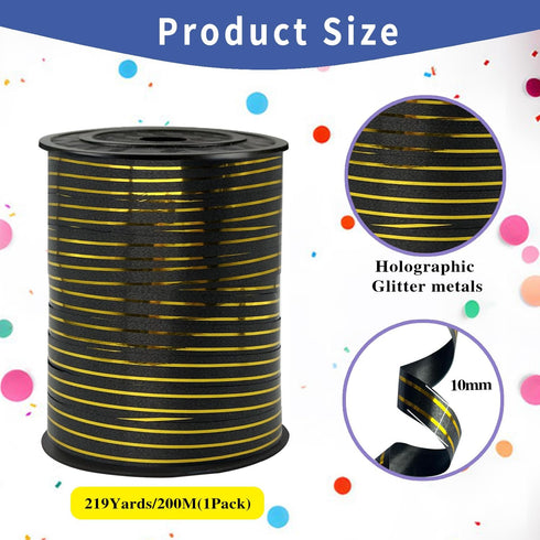 Black Gold Rimmed Balloon Curling Ribbons?219 Yard Ribbon for Balloons? Balloon String?Curling Ribbon for Craft?for Balloon String ?Wedding, Flori...