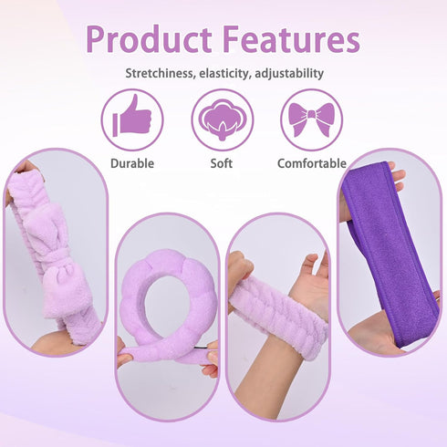 20 Piece Spa Headband and Wristband Set, Face Wash Headband, Skin Care Products Headband and Wristband Set, Bubble Headband,Gifts for Ladies, Wome...