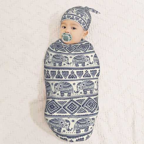 Vintage Elephant Newborn Swaddle Blankets Hat Sets Soft Baby Receiving Blanket Swaddle Sack for Baby Shower Infant Boy Girl Gift...