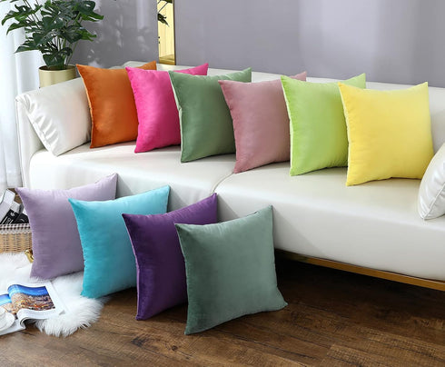 mixeoo Comfy Sage Green Throw Pillow Covers Decorative Square Solid Thick Velvet Super Soft Couch Cushion Cases for Bedroom Sofa Decor, Set of 2, ...