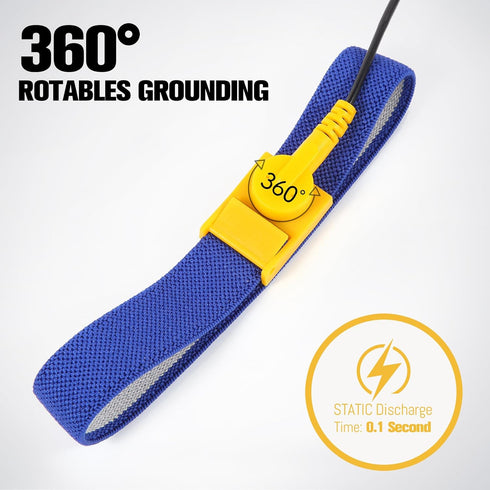 Anti Static Wrist Strap, 7.5" ESD Wristband Adjustable Grounding Bracelet, 10‘ Extendable Long Coil Cable with Alligator Clip, Fits Wrist Circumfe...