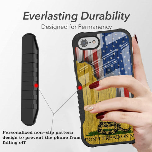 for iPhone SE 2022/2020 Case Men Women, Don't Tread On Me American Us Flag Design Heavy Duty Shockproof Hard Bumper +Soft Silicone Rubber Protecti...