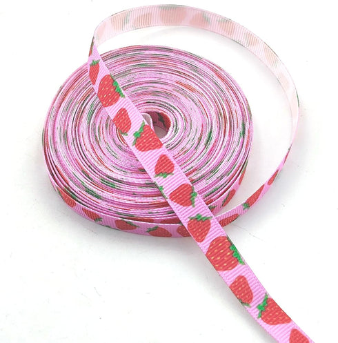 10 Yards Summer Strawberry Grosgrain Ribbon Fruit Print Ribbon for Gift Package Wrapping DIY Crafts Hair Bow Clips Making Wedding Holiday Party De...