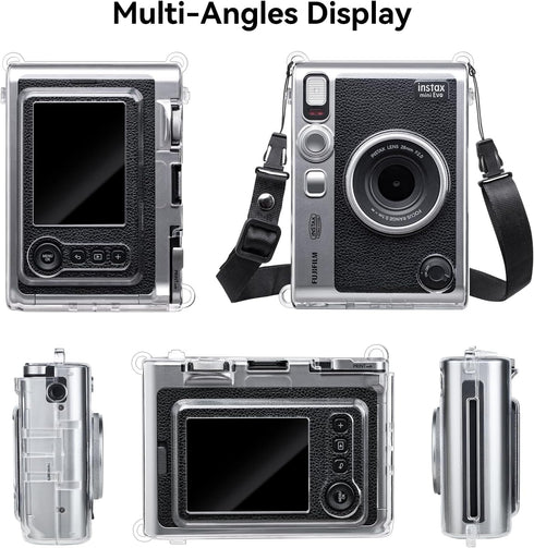 MUZIRI KINOKOO Clear EVO Case for Fujifilm Instax Mini EVO Instant Camera - Hard PVC Fuji Mini EVO Carrying Protective Case with Shoulder Strap -T...