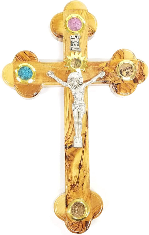 Wall Cross Crucifix Orthodox 14 Station 4 Lens Olive Wood Essences by LION OF JUDAH MARKET (11")...
