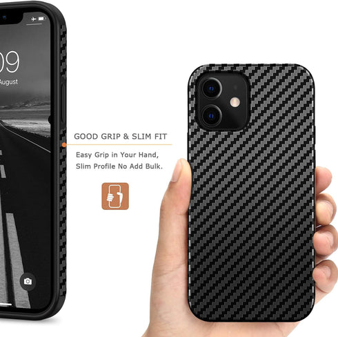 Tasikar Compatible with iPhone 12 Mini Case Carbon Fiber Leather Design with TPU Hybrid Slim Case (Black)...