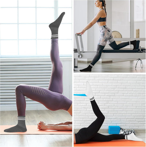3 Pairs Pilates Grip Socks Yoga Socks Non Slip Pilates Socks Long Pilates Socks With Grips for Women Girl?Black, White, Gray?...