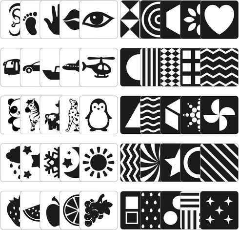 ZazzyKid Baby Visual Stimulation Flash Cards: 50 Pages Black and White High Contrast Baby Cards 0-3 Months Newborn Sensory and Brain Development T...