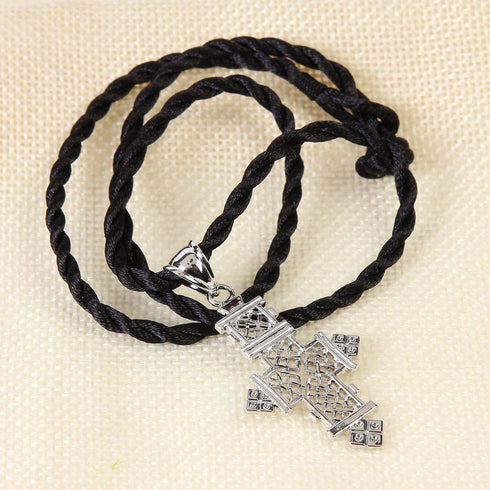 Ethiopian Cross Pendant Necklaces Chain Sliver Plated Jewelry...