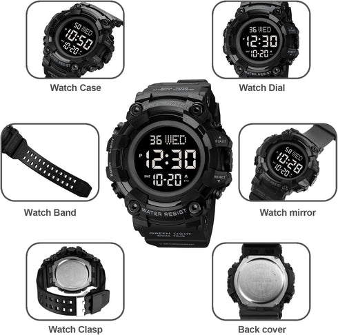 FANMIS Men's Digital 50M Waterproof Electronic Sport Watch Rubber Band Army Military 24H Time LED Light 164FT Water Resistant Calendar Date Day Wa...