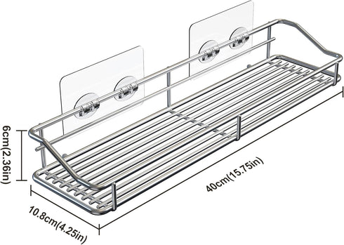Orimade Bathroom Shelf Organizer Shower Caddy Storage Kitchen Rack with Traceless Transparent Adhesive No Drilling SUS304 Stainless Steel, 15.75 i...