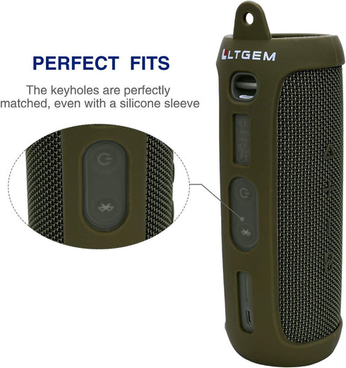 LTGEM Silicone Carrying Travel Case for JBL FLIP 5 Waterproof Portable Speaker with Extra Carabiner - Green...