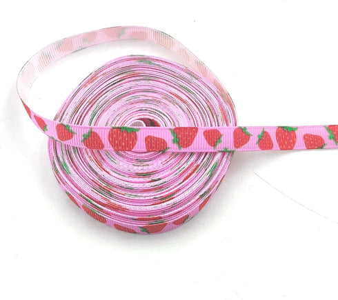 10 Yards Summer Strawberry Grosgrain Ribbon Fruit Print Ribbon for Gift Package Wrapping DIY Crafts Hair Bow Clips Making Wedding Holiday Party De...