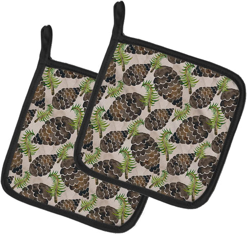 Caroline's Treasures BB7489PTHD Watercolor Pine Cones Pair of Pot Holders Kitchen Heat Resistant Pot Holders Sets Oven Hot Pads for Cooking Baking...