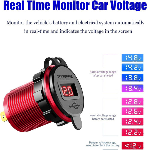 YONHAN 12V USB Outlet QC3.0 Dual USB Charger Socket, Cigarette Lighter Socket with LED Voltmeter, Waterproof Aluminum Car Charger Adapter DIY Kit ...