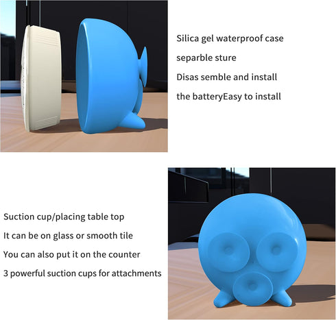 Suction-cup Waterproof Bathroom Clock, Desktop Clocks for Bathroom, 4 Inches Silent Non-Ticking Prevent Mist Wall Clock Light Blue...