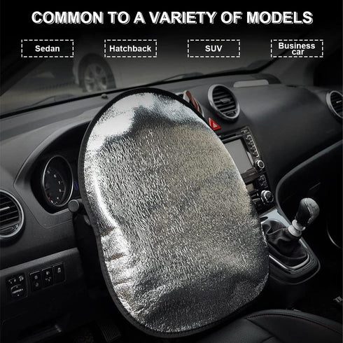 2PCS Steering Wheel Cover Sun Shade, 19.6''×17.3'' Universal Anti-Heat Aluminum Foil Auto Interior Protector, Block UV Rays Cool in Summer, Vehicl...