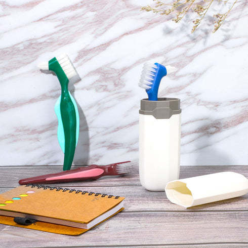 WILLBOND 6 Pieces Hard Denture Brush Denture Toothbrush Cleaning Brush with White Carrying Case for False Teeth Cleaning (Red, Green and Blue)...