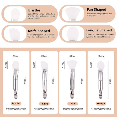 4pcs Silicone Face Mask Brushes, Dual Sided Face Mask Applicator for Facials, Estheticians Skincare Tools, for Mud,Clay, Charcoal Mixed Mask|Gel|C...