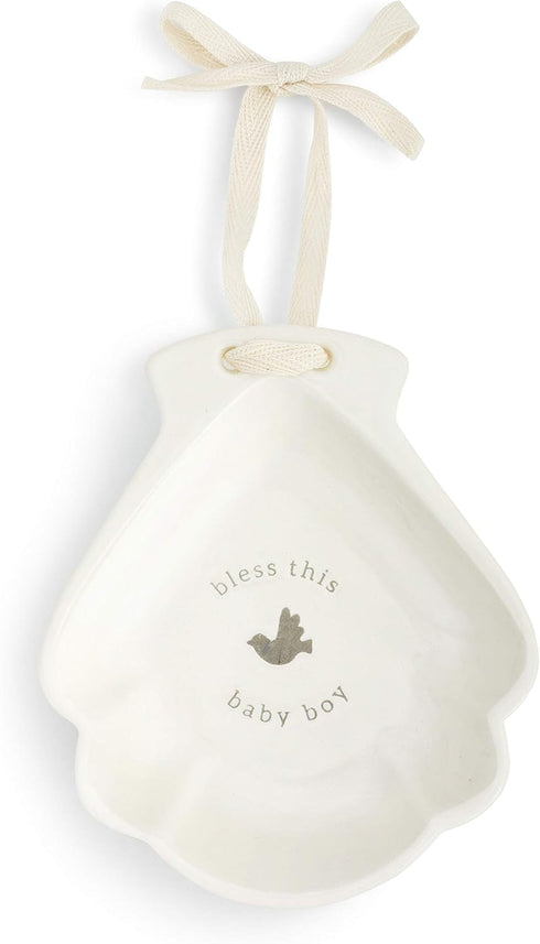 DEMDACO Bless This Baby Boy Glossy White 5 x 4 Ceramic Stoneware Decorative Baptism Bowl...
