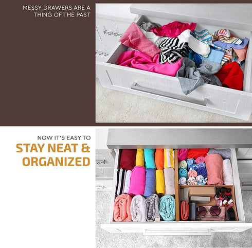 Large Kitchen Drawer Organizer - Expandable Bamboo Drawer Dividers (17" - 21.5") - Adjustable Separators for Kitchen, Clothes, Dresser, Bedroom, B...