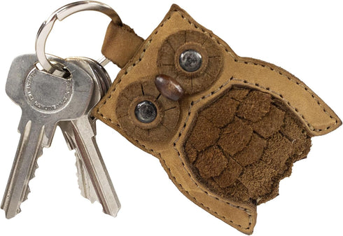 Hide & Drink Critter Keychain Rustic Leather Animal Key Ring Holder Handmade Hoot Owl...