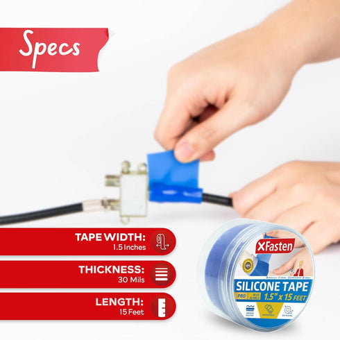 XFasten Self-fusing Silicone Tape Pro, Blue, 1.5-Inch x 15-Feet, 30mils Extreme Silicone Pipe Fix Tape for Leak Drain Pipes, Tool Grip, Electrical...