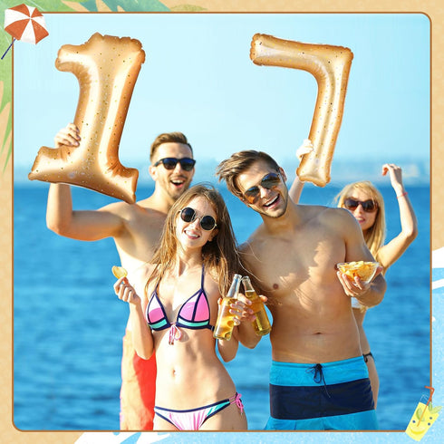Number 0-9 Pool Float 20'' Gold Pool Birthday Party Decoration Large Inflatable Swimming Balloon for Summer Graduation Party Supplies Indoor Outdo...
