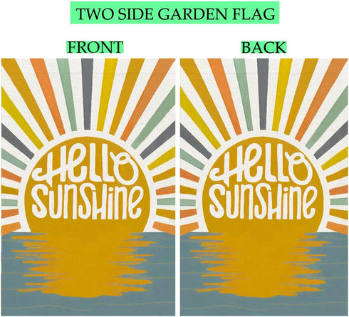 Summer Garden Flags for Outside, Hello Sunshine Garden Flag 12x18 Inch Vertical Double Sided Sunrise Burlap Small Seasonal Yard Decoration...