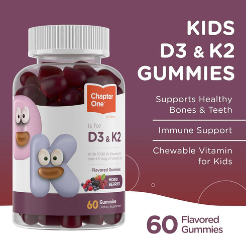 Zahler Chapter One Vitamin D3 K2 Gummies, Contains 1000IU of Vitamin D3 and 45MCG of Vitamin K2, D3 & K2 Gummy Supplement, Kosher, 60 Gummies...