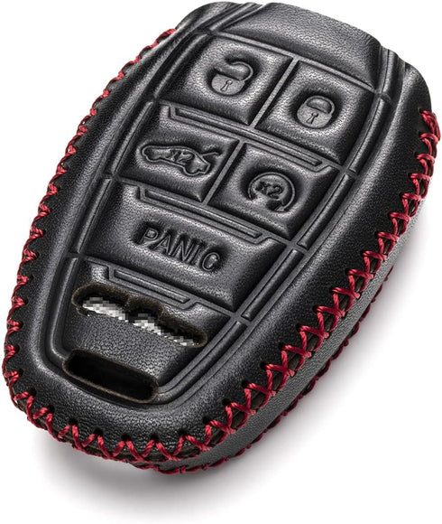 Vitodeco Genuine Leather Smart Key Fob Case Protector Compatible for Alfa Romeo Giulia, Stelvio, Tonale 2017 - 2025 (5-Button, Black/Red)...