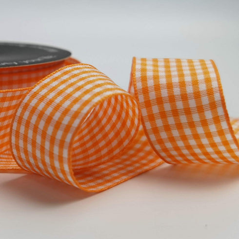 Micomon Orange Gingham Plaid Checked Ribbon 25 Yard Each Roll 100% Polyester (1", Orange)...