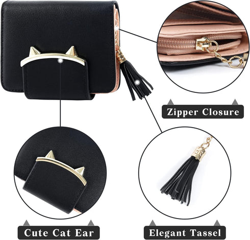 Small Wallet for Women Gothic Wallet Cat Coin Purse with Card Holder Card Case Money Clip Gifts for Cat Lovers Black...