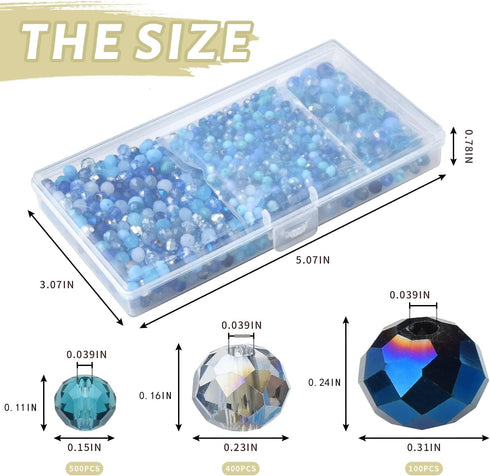 KINGSHINE 4/6/8mm Crystal Glass Beads,3 Sizes Total 1000pcs Faceted Briolette Rondelle Beads with Container,Loose Spacer Beads for DIY Beading Pro...