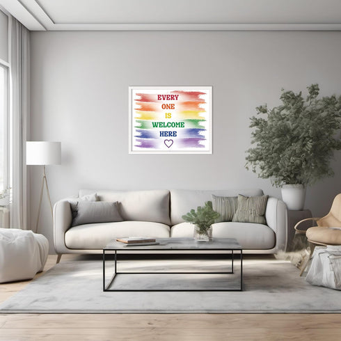 Posterizer 1 pcs-Everyone is welcome here-Rainbow color quote-Gay & LGBTQ Art-Watercolor Art-Gift for Teachers-School and classroom art- UNFRAMED ...