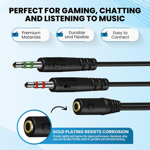 Headphone Splitter, 3.5mm Female to 2 3.5mm Male Audio Splitter Cable for Aux Microphone Mics Stereo Jack Earphones Port Cord Earbuds Gaming Heads...