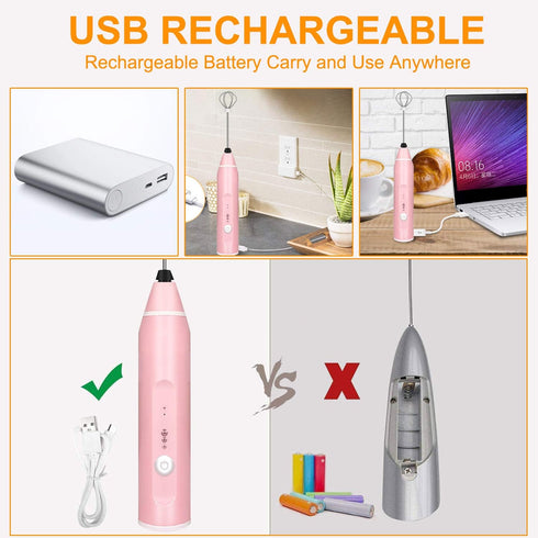 Milk Frother Handheld, Gbivbe Rechargeable Whisk Drink Mixer for Coffee with Art Stencils, Mini Foamer for Cappuccino, Hot Chocolate Match, Frappe...