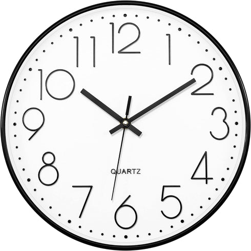 Foxtop Black Wall Clock 12 Inch Silent Non Ticking Quartz Battery Operated Round Clock Easy to Read for Office Classroom School Home Living Room B...