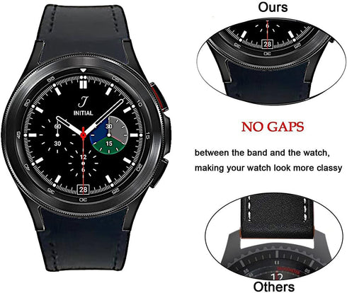 No Gaps Band Compatible with Samsung Galaxy Watch 6/5/ 4 40mm 44mm, Genuine Leather with Silicone Replacement Bracelet Bands Strap for Galaxy Watc...