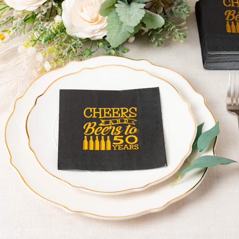 Crisky Cheers to 50 Years 50th Birthday Napkins Black and Gold 50th Brithday Decorations Birthday Party Supplies Beverages Napkins 50 PCS, 3-Ply...