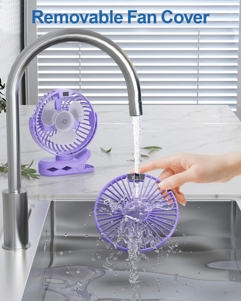 SWEETFULL Portable Clip on Fan - Battery Operated Stroller Fan, 4000mAh Small Rechargeable Fan with LED Display, 4 Speeds, Mini Personal Cooling D...