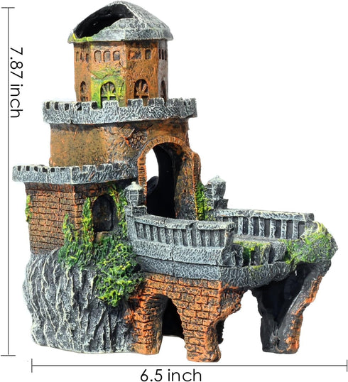 Aquarium Landscape Castle Fish Tank Ornament Creative Fish and Shrimp Dodge House Aquarium Grass Tank Landscape Decoration Ancient Architectural M...