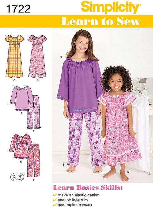 Simplicity 1722 Learn to Sew Girl's Pajama Sewing Patterns, Sizes 7-14...