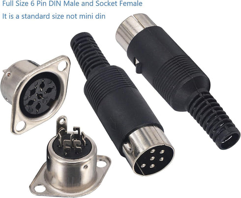 DIN 6 Pin Male Plug Solder Connector + Female Adapter Recessed Socket Panel Mount AV Adapter Audio Socket for Digital Audio Devices Set of 2...
