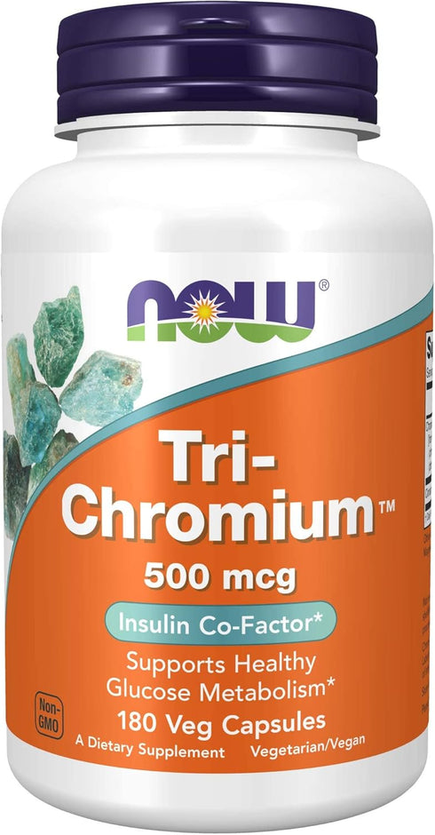 NOW Supplements, Tri-Chromium™ 500 mcg with Cinnamon, Insulin Co-Factor*, 180 Veg Capsules...