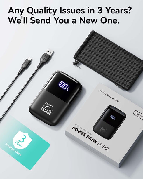 INIU Portable Charger, Smallest 22.5W 10000mAh Power Bank, USB C in/Output Fast Charging 3-Output Mini Battery Pack Charger with Phone Holder for ...