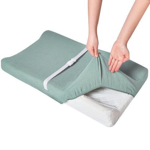 Solid Muslin Changing Table Pad Cover Cradle Sheet, Fits 32"/34''x16" Contoured Diaper Changing Pad, Ultra Soft Cozy Muslin Cotton Changing Table ...