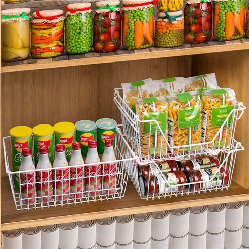 SANNO Large Freezer Baskets Metal Storage Organizer Bin Basket Wire Storage Basket for Kitchen Pantry Bathroom Set of 3 Large Metal Farmhouse Food...