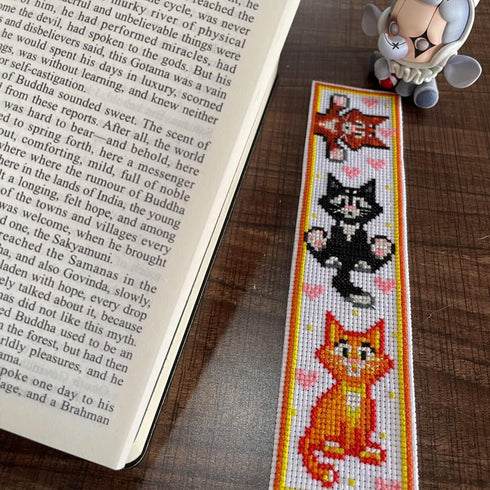 3 PCS Cross Stitch Bookmark Kit,Stamped Bookmarks Cross Stitch Kits for Adults Beginners,DIY Embroidery Bookmarks Cross Stitch Kits,14CT(Cats)...